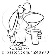 Clipart Of A Black And White Cartoon Dog Drinking A Latte Royalty Free Vector Illustration