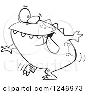 Clipart Of A Black And White Monster Dancing Royalty Free Vector Illustration