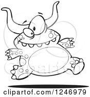 Clipart Of A Black And White Horned Monster Running Royalty Free Vector Illustration