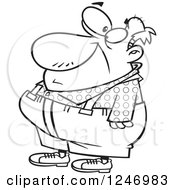 Clipart Of A Black And White Cartoon Senior Man In Suspenders Royalty Free Vector Illustration