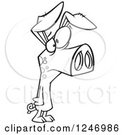 Clipart Of A Black And White Sad Skinny Pig Royalty Free Vector Illustration