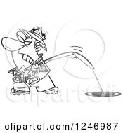 Poster, Art Print Of Black And White Cartoon Man Trying To Pull In A Tough Fish