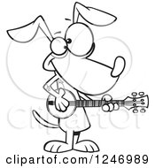 Poster, Art Print Of Black And White Cartoon Musician Dog Playing A Banjo
