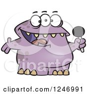Poster, Art Print Of Happy Purple Monster Singing Karaoke Or Hosting