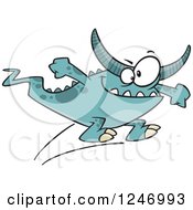 Poster, Art Print Of Cartoon Blue Horned Monster Jumping