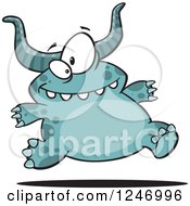 Clipart Of A Happy Blue Horned Monster Running Royalty Free Vector Illustration