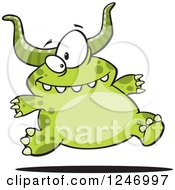 Clipart Of A Happy Green Horned Monster Running Royalty Free Vector Illustration