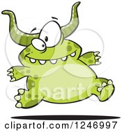 Poster, Art Print Of Happy Green Horned Monster Running