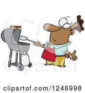 Clipart Of A Confused African American Man Flipping A Lost Burger And Waiting For It To Fall Down Royalty Free Vector Illustration