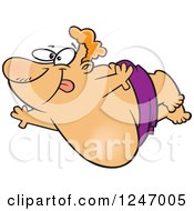 Poster, Art Print Of Cartoon Chubby Caucasian Man Doing A Belly Flop