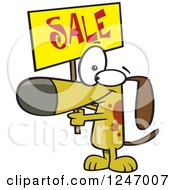 Cartoon Dog Holding Up A Sale Sign
