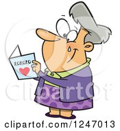 Clipart Of A Touched Granny Crying While Readig A Greeting Card Royalty Free Vector Illustration