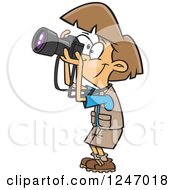Poster, Art Print Of Cartoon Happy Brunette Woman Taking Pictures