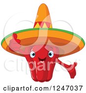 Poster, Art Print Of Mexican Red Pepper Character Wearing A Sombrero And Holding A Thumb Up