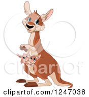 Clipart Of A Cute Mother Kangaroo With Baby Joeys In Her Pouch Royalty Free Vector Illustration