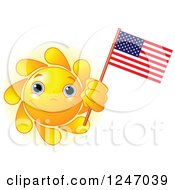Cute Blue Eyed Sun Holding An American Flag