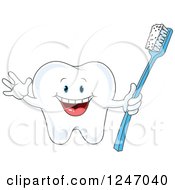Poster, Art Print Of Cheering Tooth Character Holding A Brush