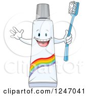Clipart Of A Cheering Toothpaste Tube Character Holding A Brush Royalty Free Vector Illustration