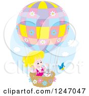 Poster, Art Print Of Bird By A Cat And Blond Caucasian Girl In A Hot Air Balloon