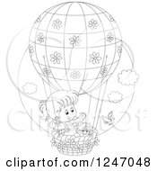 Poster, Art Print Of Black And White Bird By A Cat And Girl In A Hot Air Balloon