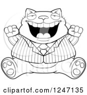 Poster, Art Print Of Black And White Fat Business Cat Sitting And Cheering