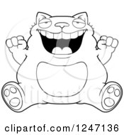 Poster, Art Print Of Black And White Fat Cat Sitting And Cheering