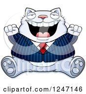 Poster, Art Print Of Fat Business Cat Sitting And Cheering