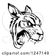 Poster, Art Print Of Black And White Roaring Tiger Mascot Head