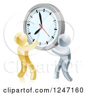 Poster, Art Print Of 3d Gold And Silver Men Holding Up A Clock