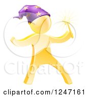 Clipart Of A 3d Gold Wizard Man With A Magic Wand And Hat Royalty Free Vector Illustration by AtStockIllustration