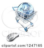 3d Blue Earth Globe In A Computer Shopping Cart
