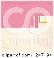 Clipart Of A Roller Brush Painting Pink Strokes On A Beige Wall Royalty Free Vector Illustration