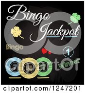 Poster, Art Print Of Sketched Bingo Jackpot Winner Text Shamrocks And Balls On A Black Board