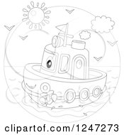 Black And White Happy Tug Boat At Sea