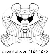 Poster, Art Print Of Black And White Fat Business Mouse Sitting And Cheering