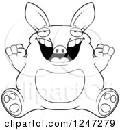Clipart Of A Black And White Fat Aardvark Sitting And Cheering Royalty Free Vector Illustration