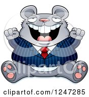 Poster, Art Print Of Fat Business Mouse Sitting And Cheering