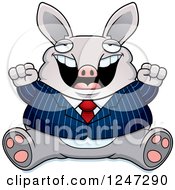 Fat Business Aardvark Sitting And Cheering