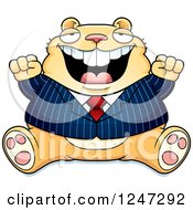 Poster, Art Print Of Fat Business Hamster Sitting And Cheering