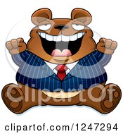 Poster, Art Print Of Fat Business Bear Sitting And Cheering