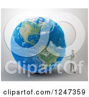 Clipart Of A 3d Male Doctor Examining Earth Royalty Free Illustration