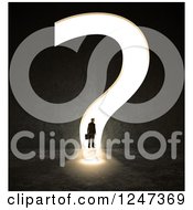 Clipart Of A 3d Businessman At A Question Mark Opening Royalty Free Illustration