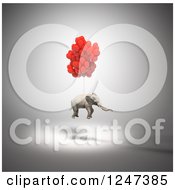 3d Elephant Floating With Balloons