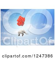 3d Elephant Floating With Balloons In The Sky