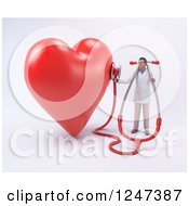 3d Male Doctor Listening To A Giant Heart With A Stethoscope
