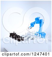 Poster, Art Print Of 3d Blue Robotic Arm Playing Chess