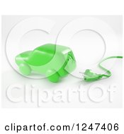 Clipart Of A 3d Green Electric Car And Plug Royalty Free Illustration by Mopic