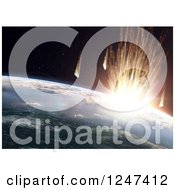 Clipart Of A 3d Asteroid Smashing Into Earth Royalty Free Illustration