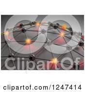 Poster, Art Print Of 3d Mesh Network Globe With Some Glowing Orbs