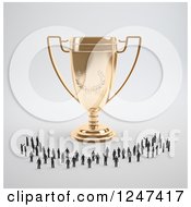 Clipart Of A 3d Golden Trophy Cup And Tiny Business Men Royalty Free Illustration